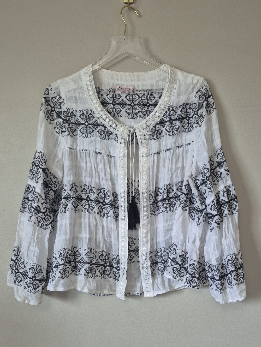 Nanette Lepore Boho Embroidered White Tie-Front Women’s Top, Size 14 - XL